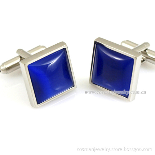 men blue enamel silver cufflink